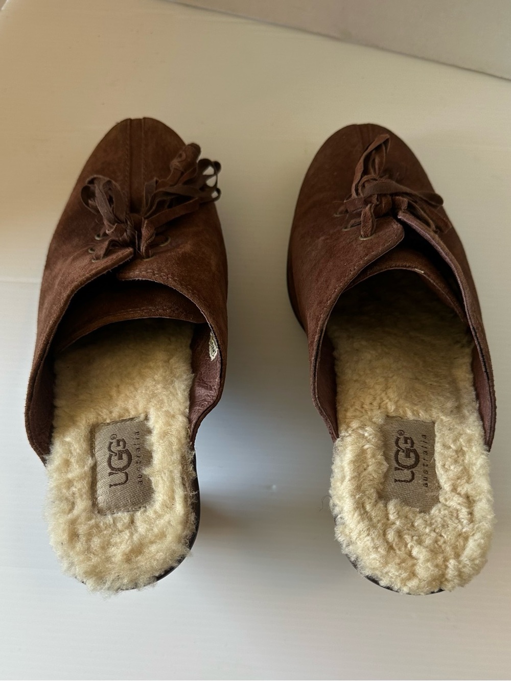 Vintage UGG Molly Suede Shearling Slip On Clog Heels Mule Shoes Womens 8 - Picture 4 of 7